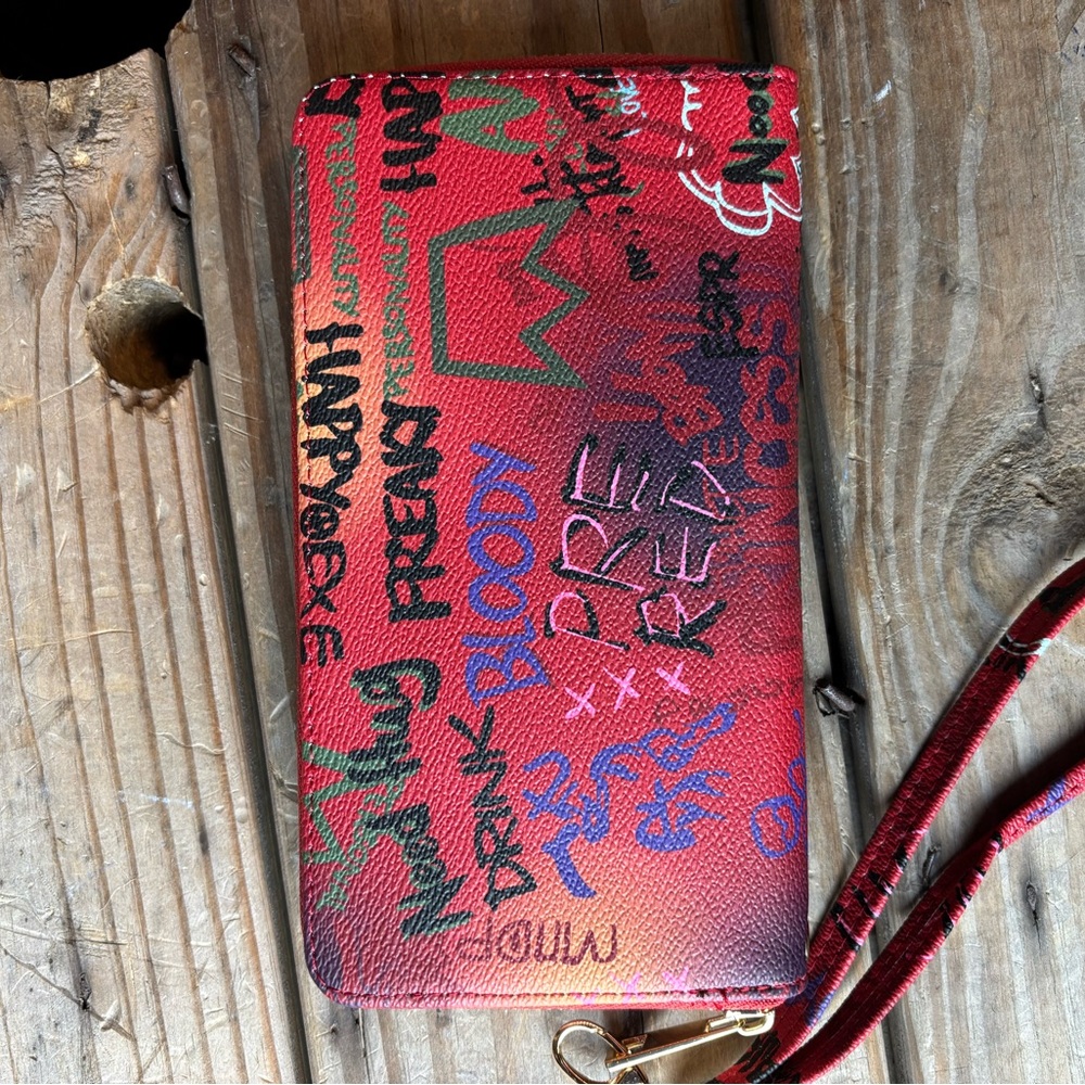 Colorful Graffiti Wallet with Strap
